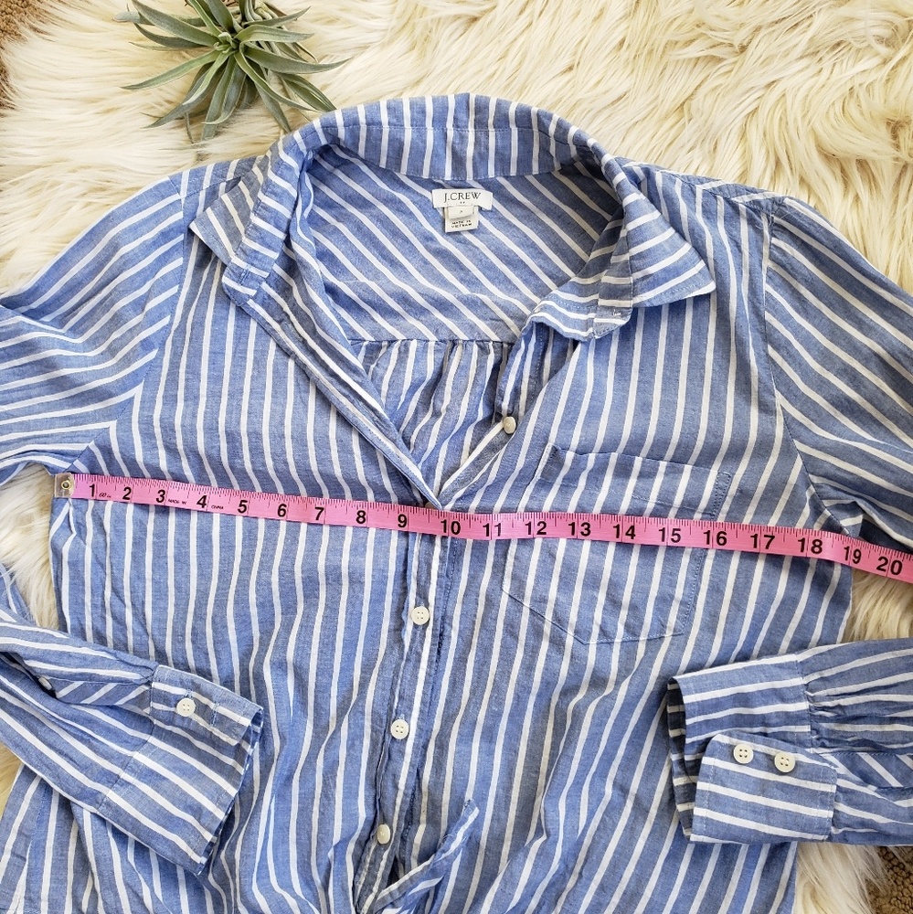 J Crew blue & white striped cropped button up S - Picture 2 of 5